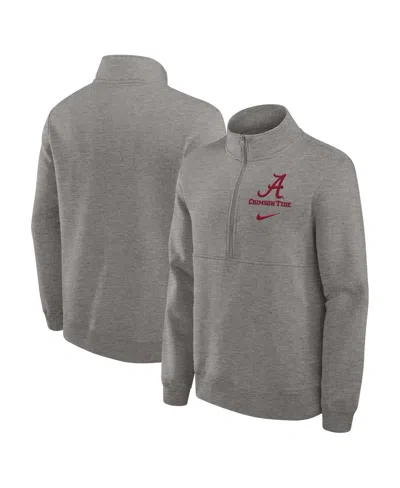 NIKE MEN'S HEATHER GRAY ALABAMA CRIMSON TIDE PRIMETIME CLUB HALF-ZIP SWEATSHIRT