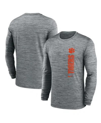 NIKE MEN'S HEATHER GRAY CLEMSON TIGERS 2024 SIDELINE VELOCITY PERFORMANCE LONG SLEEVE T-SHIRT