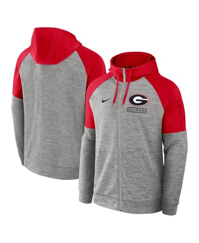 NIKE MEN'S HEATHER GRAY GEORGIA BULLDOGS FITNESS RAGLANÂ PERFORMANCE FULL-ZIP HOODIE