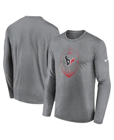 NIKE MEN'S HEATHER GRAY HOUSTON TEXANS LEGEND ICON LONG SLEEVE T-SHIRT