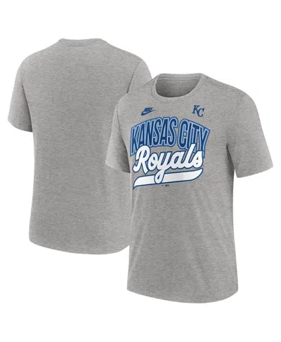 NIKE MEN'S HEATHER GRAY KANSAS CITY ROYALS COOPERSTOWN COLLECTION RETRO TRI-BLEND T-SHIRT