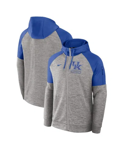 NIKE MEN'S HEATHER GRAY KENTUCKY WILDCATS FITNESS RAGLANÂ PERFORMANCE FULL-ZIP HOODIE