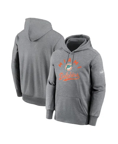 NIKE MEN'S HEATHER GRAY MIAMI DOLPHINS PERFORMANCE FLEECE PULLOVER HOODIE
