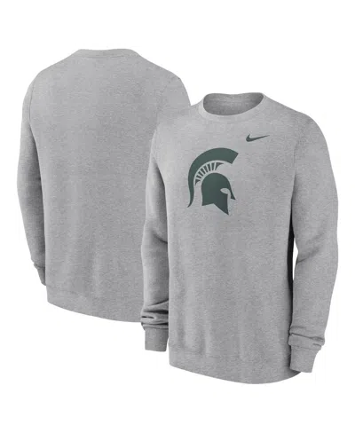NIKE MEN'S HEATHER GRAY MICHIGAN STATE SPARTANS PRIMETIME EVERGREEN FLEECE PULLOVER SWEATSHIRT