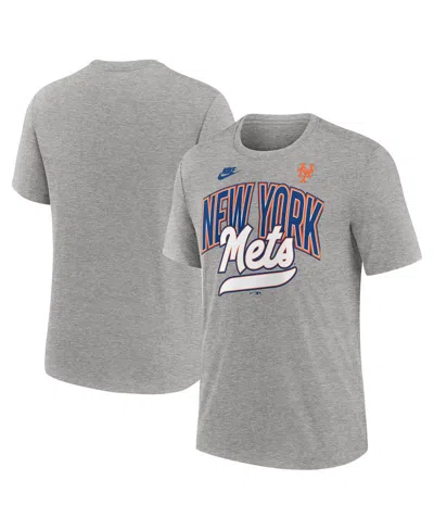 NIKE MEN'S HEATHER GRAY NEW YORK METS COOPERSTOWN COLLECTION RETRO TRI-BLEND T-SHIRT