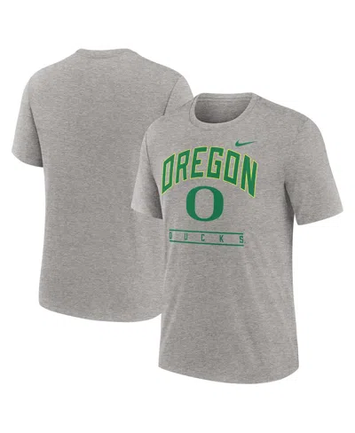 NIKE MEN'S HEATHER GRAY OREGON DUCKS ARCH OVER LOGO TRI-BLEND T-SHIRT