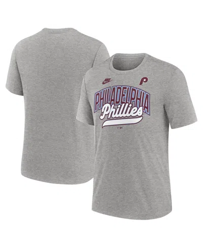NIKE MEN'S HEATHER GRAY PHILADELPHIA PHILLIES COOPERSTOWN COLLECTION RETRO TRI-BLEND T-SHIRT