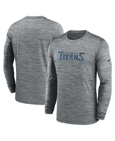 NIKE MEN'S HEATHER GRAY TENNESSEE TITANS SIDELINE TEAM VELOCITY PERFORMANCE LONG SLEEVE T-SHIRT