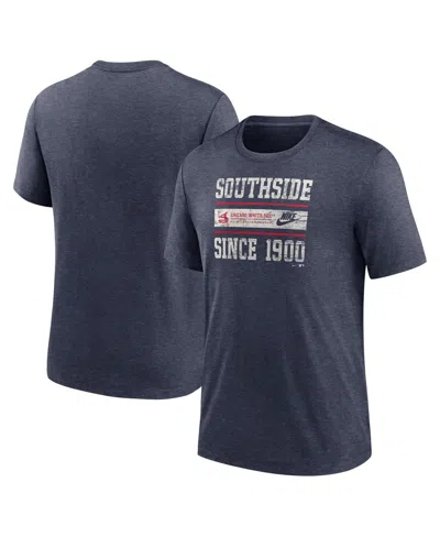NIKE MEN'S HEATHER NAVY CHICAGO WHITE SOX COOPERSTOWN COLLECTION LOCAL STACK TRI-BLEND T-SHIRT