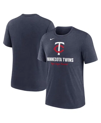 NIKE MEN'S HEATHER NAVY MINNESOTA TWINS LOGO TRI-BLEND T-SHIRT