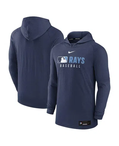 NIKE MEN'S HEATHER NAVY TAMPA BAY RAYS AUTHENTIC COLLECTION TRI-BLEND PERFORMANCE PULLOVER HOODIE