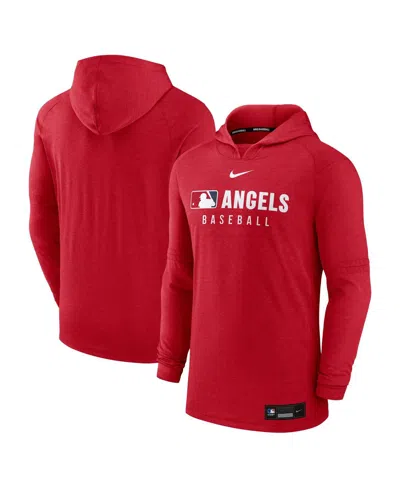 NIKE MEN'S HEATHER RED LOS ANGELES ANGELS AUTHENTIC COLLECTION TRI-BLEND PERFORMANCE PULLOVER HOODIE
