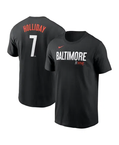 NIKE MEN'S JACKSON HOLLIDAYÂ BLACK BALTIMORE ORIOLES 2024 CITY CONNECT FUSE NAME NUMBER T-SHIRT