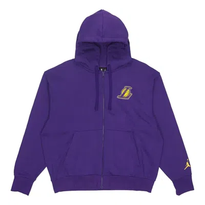 NIKE Men's Jordan NBA Los Angeles Lakers Long Sleeves Hooded Zipper Cardigan Fleece Jacket Purple