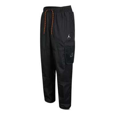 NIKE Men's Jordan Solid Color Logo Printing Lacing Woven Casual Pants/Trousers Black