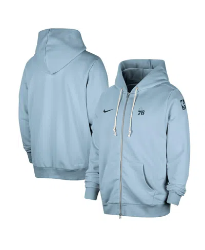 NIKE MEN'S LIGHT BLUE PHILADELPHIA 76ERS AUTHENTIC STANDARD ISSUE FULL-ZIP HOODIE JACKET