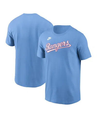 NIKE MEN'S LIGHT BLUE TEXAS RANGERS COOPERSTOWN WORDMARK T-SHIRT