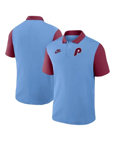 NIKE MEN'S LIGHT BLUE/BURGUNDY PHILADELPHIA PHILLIES COOPERSTOWN COLLECTION COLOR-BLOCK VICTORY PERFORMAN