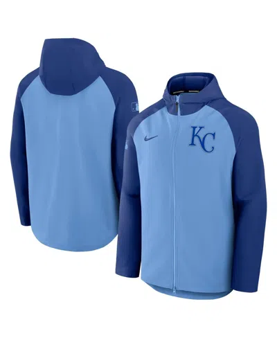 NIKE MEN'S LIGHT BLUE/ROYAL KANSAS CITY ROYALS AUTHENTIC COLLECTION RAGLAN PERFORMANCE FULL-ZIP JACKET