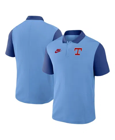 NIKE MEN'S LIGHT BLUE/ROYAL TEXAS RANGERS COOPERSTOWN COLLECTION COLOR-BLOCK VICTORY PERFORMANCE POLO SHI