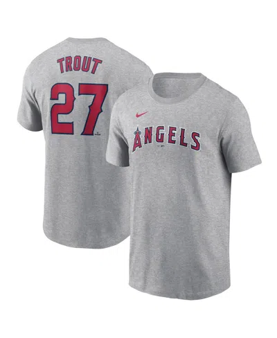 NIKE MEN'S MIKE TROUT GRAY LOS ANGELES ANGELS FUSE NAME NUMBER T-SHIRT