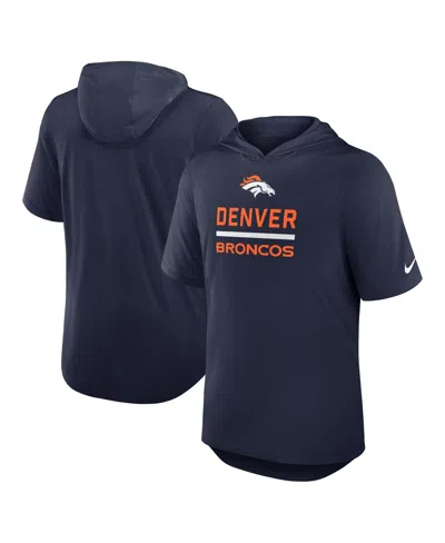 NIKE MEN'S NAVY DENVER BRONCOS LOCKUP TRI-BLEND HOODIE T-SHIRT