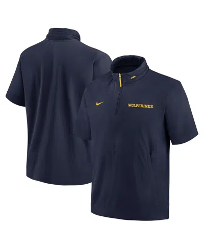 NIKE MEN'S NAVY MICHIGAN WOLVERINES 2024 SIDELINE COACH SHORT SLEEVE HALF-ZIP HOODIE JACKET