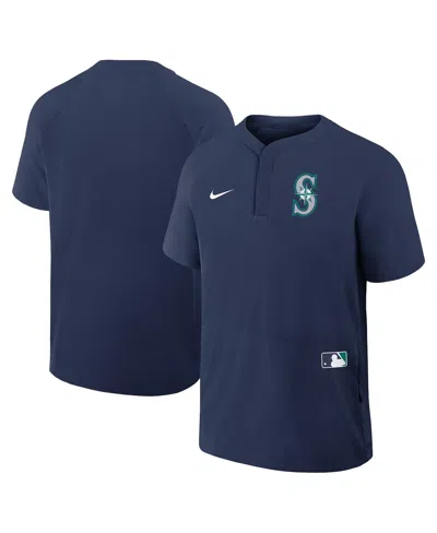 NIKE MEN'S NAVY SEATTLE MARINERS AUTHENTIC COLLECTION RAGLAN SHORT SLEEVE WINDSHIRT