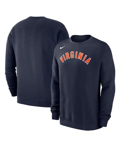 NIKE MEN'S NAVY VIRGINIA CAVALIERS ARCHED LOGO CLUB FLEECE PULLOVER SWEATSHIRT