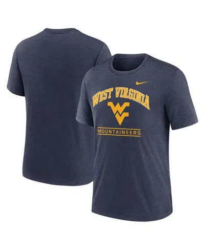 NIKE MEN'S NAVY WEST VIRGINIA MOUNTAINEERS ARCH OVER LOGO TRI-BLEND T-SHIRT