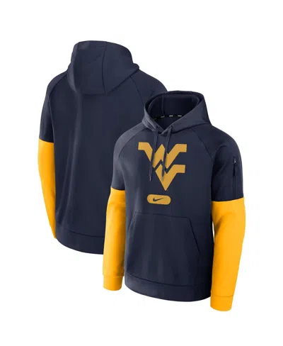 NIKE MEN'S NAVY WEST VIRGINIA MOUNTAINEERS FITNESS PERFORMANCE PULLOVER HOODIE