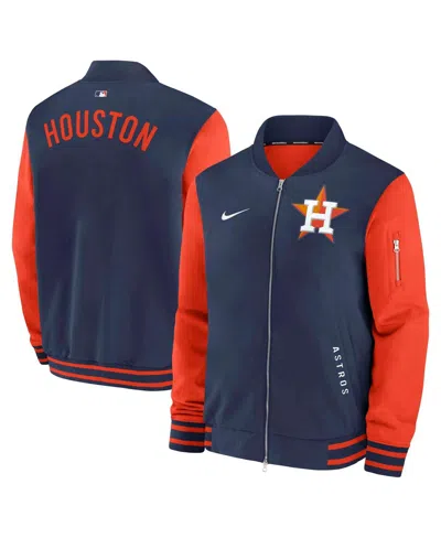 NIKE MEN'S NAVY/ORANGE HOUSTON ASTROS AUTHENTIC COLLECTION DUGOUT FULL-ZIP BOMBER JACKET
