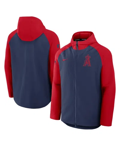 NIKE MEN'S NAVY/RED LOS ANGELES ANGELS AUTHENTIC COLLECTION RAGLAN PERFORMANCE FULL-ZIP JACKET