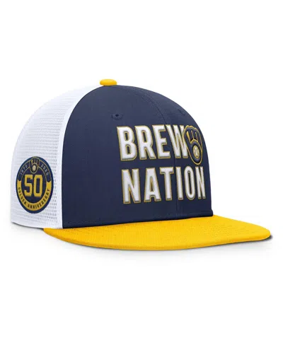NIKE MEN'S NAVY/YELLOW MILWAUKEE BREWERS PRO TRUCKER SNAPBACK HAT