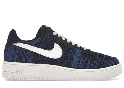 NIKE MEN'S NIKE AIR FORCE 1 FLYKNIT 2 SNEAKERS IN COLLEGE NAVY BLUE/PURE PLATINUM/BLACK