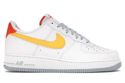 NIKE MEN'S NIKE AIR FORCE 1 LOW KINDNESS DAY (2020) SNEAKERS IN WHITE/LASER ORANGE/LIGHT ARMORY BLUE HEAT