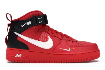 NIKE MEN'S NIKE AIR FORCE 1 MID UTILITY SNEAKERS IN UNIVERSITY RED/WHITE/BLACK