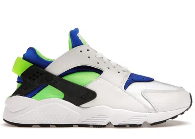NIKE MEN'S NIKE AIR HUARACHE (2021) SNEAKERS IN WHITE/SCREAM GREEN/ROYAL BLUE