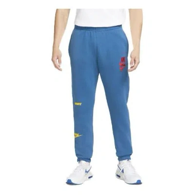 NIKE Men's Nike Alphabet Logo Printing Drawstring Lacing Bundle Feet Sports Pants/Trousers/Joggers Blue