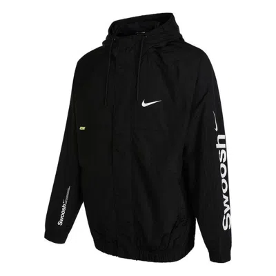 NIKE Men's Nike Alphabet Logo Printing Woven Hooded Jacket Autumn Black
