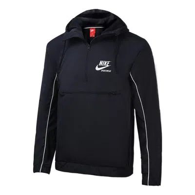 NIKE Men's Nike Alphabet Printing Half Zipper Hooded Long Sleeves Jacket Black
