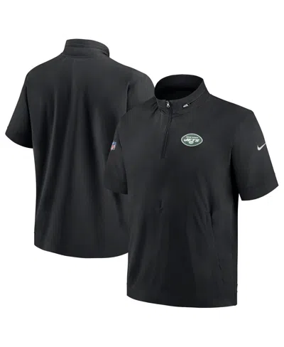 NIKE MEN'S NIKE BLACK NEW YORK JETS SIDELINE COACH SHORT SLEEVE HOODIE QUARTER-ZIP JACKET
