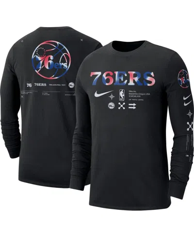 NIKE MEN'S NIKE BLACK PHILADELPHIA 76ERS ESSENTIAL AIR TRAFFIC CONTROL LONG SLEEVE T-SHIRT