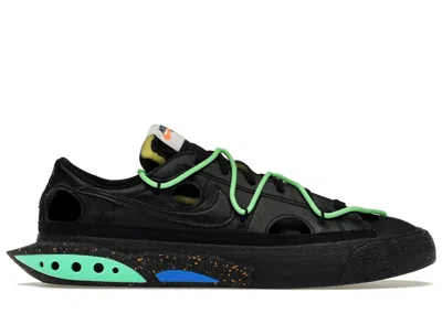 NIKE MEN'S NIKE BLAZER LOW OFFWHITE SNEAKERS IN BLACK/ELECTRO GREEN