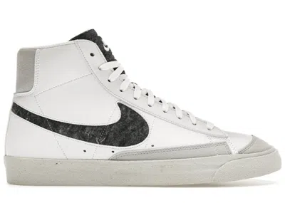 NIKE MEN'S NIKE BLAZER MID 77 VINTAGE RECYCLED WOOL SNEAKERS IN WHITE/LIGHT SMOKE GREY/ELECTRIC GREEN