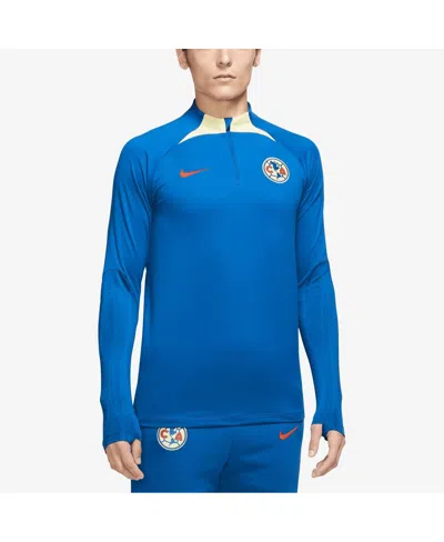 NIKE MEN'S NIKE BLUE CLUB AMERICA STRIKE DRILL PERFORMANCE RAGLAN QUARTER-ZIP LONG SLEEVE TOP