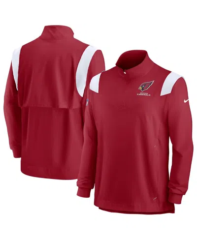 NIKE MEN'S NIKE CARDINAL ARIZONA CARDINALS SIDELINE COACHES CHEVRON LOCKUP QUARTER-ZIP TOP