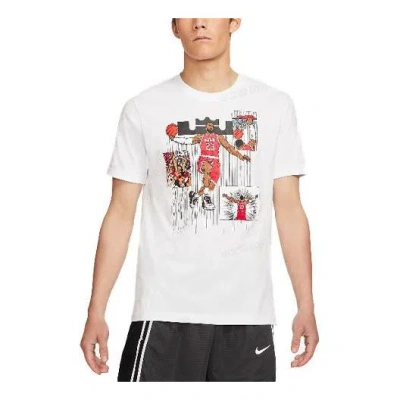 NIKE Men's Nike Cartoon Lebron James Shooting Printing Sports Round Neck Short Sleeve White T-Shirt