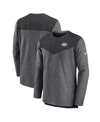 NIKE MEN'S NIKE CHARCOAL NEW YORK JETS SIDELINE LOCKUP PERFORMANCE QUARTER-ZIP JACKET