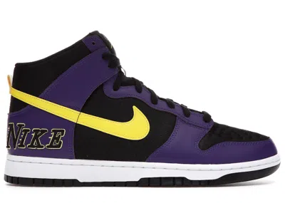NIKE MEN'S NIKE DUNK HIGH EMB LAKERS SNEAKERS IN BLACK/COURT PURPLE/VARSITY YELLOW